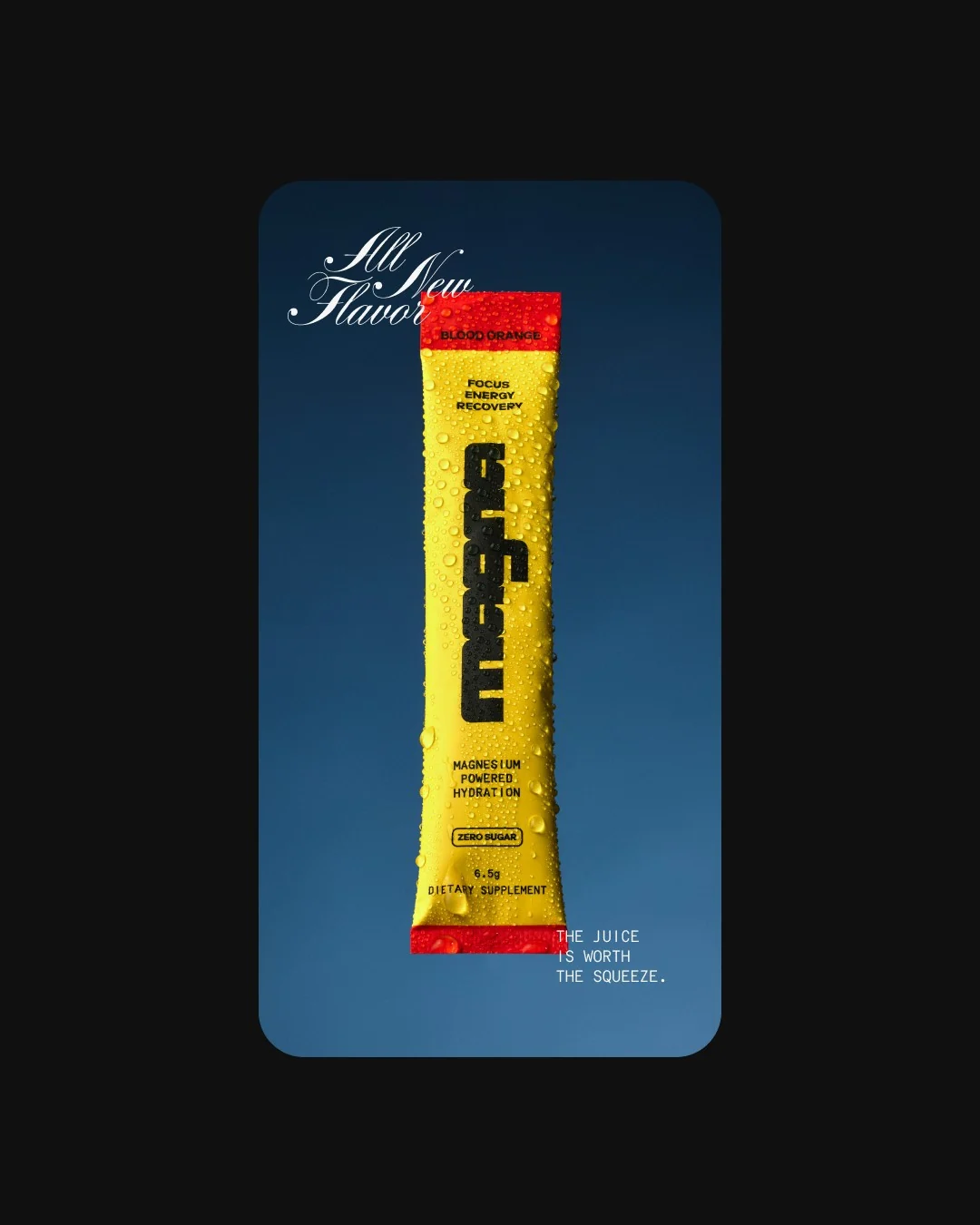 Blood Orange packaging photographed on a blue background